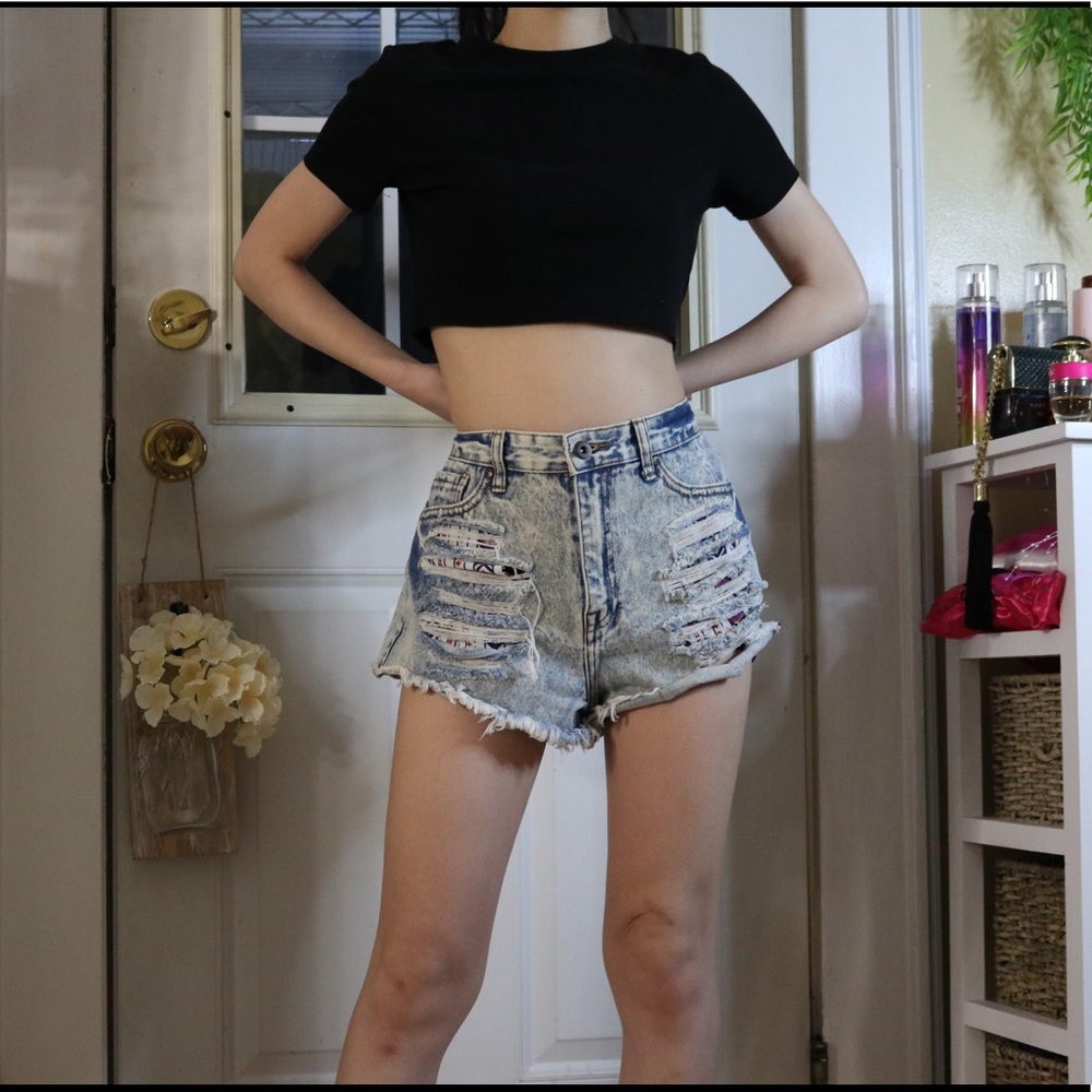 Acid Wash Distressed Booty Shorts